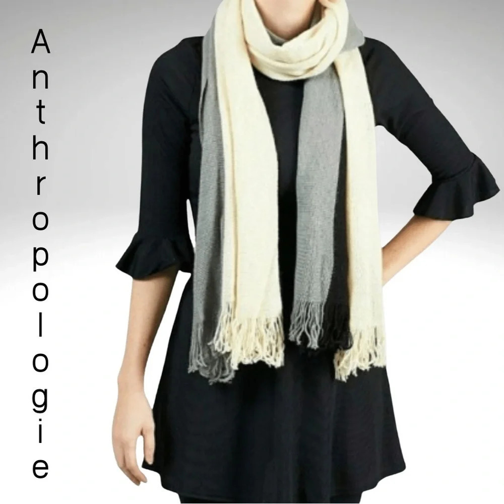 Anthropologie Scarf Donni Color Block Scarf Grey Black Cream Tassel